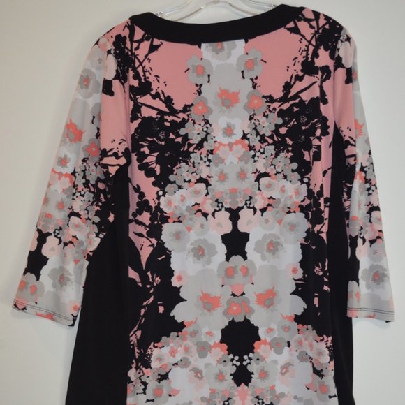 ALFANI 3/4 Sleeves FloralPrints Black Sides V-Keyhole Boat Neck Blouse S - Picture 4 of 5